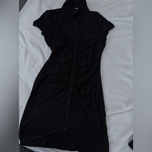 Fashion Nova Black Button-Up Dress